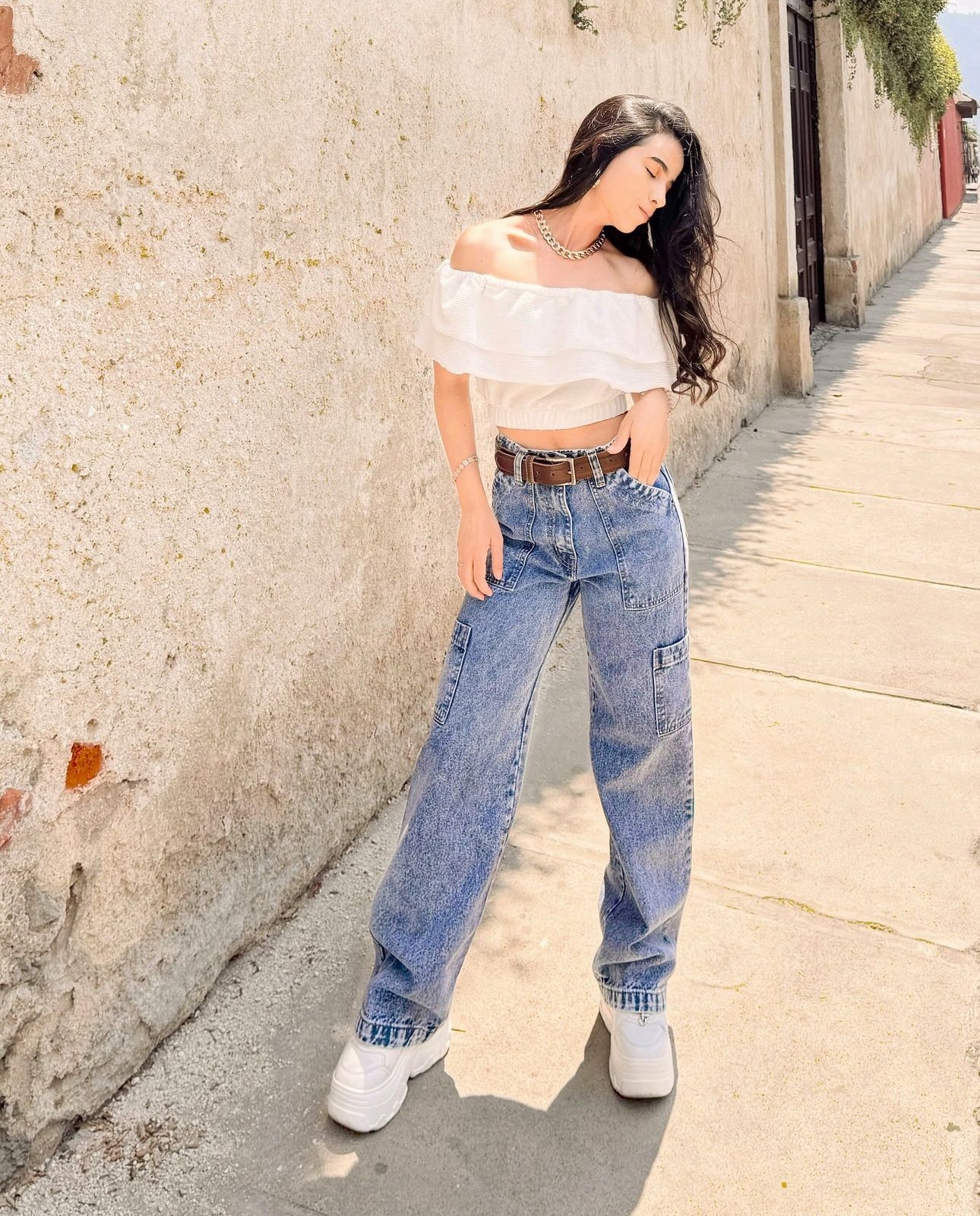 Pantalón tipo Cargo Jeans, color ¡Celeste Nevado!