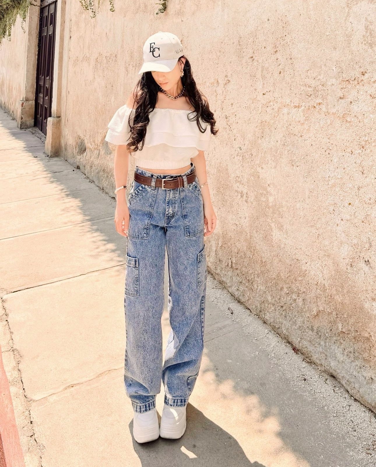 Pantalón tipo Cargo Jeans, color ¡Celeste Nevado!