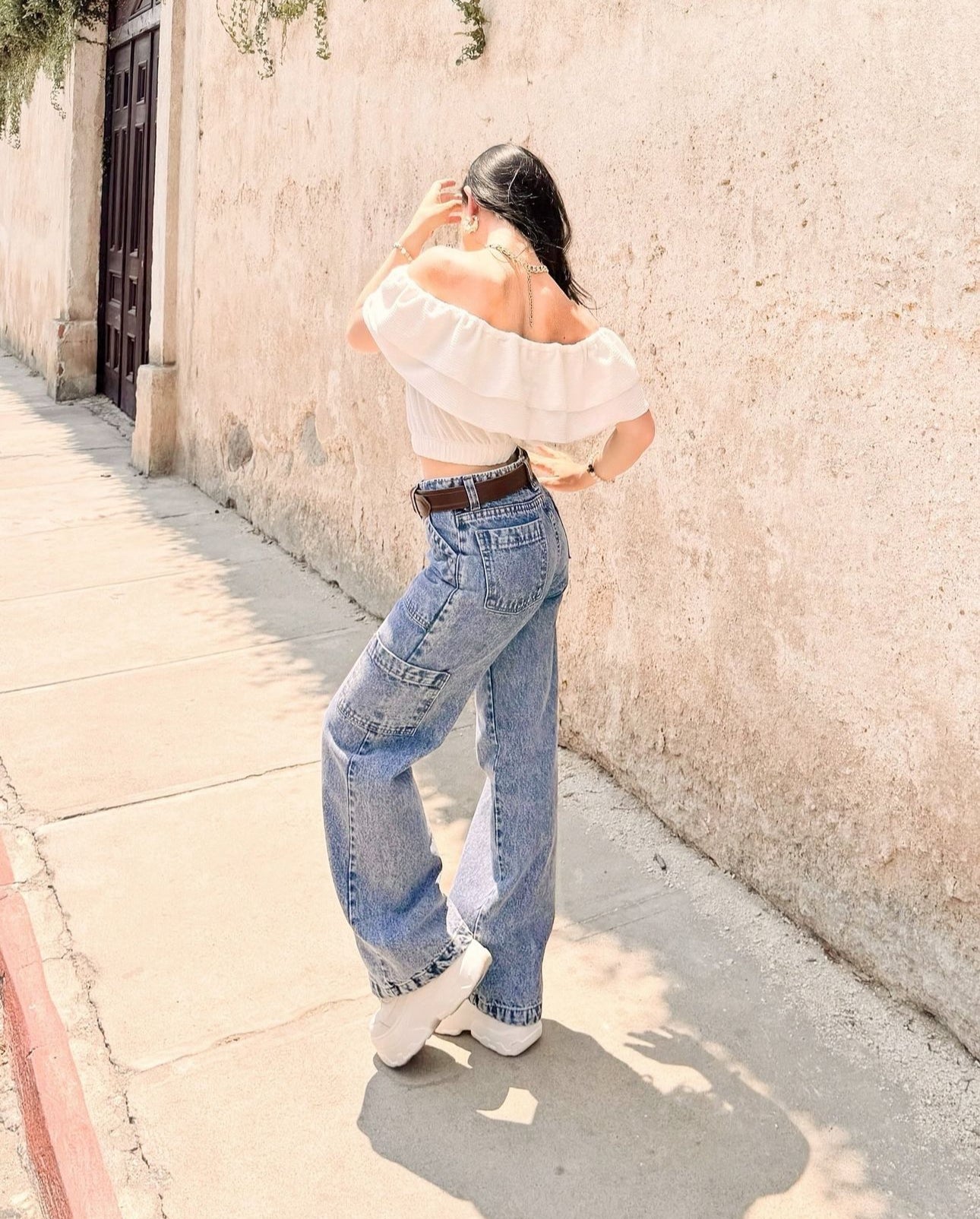 Pantalón tipo Cargo Jeans, color ¡Celeste Nevado!