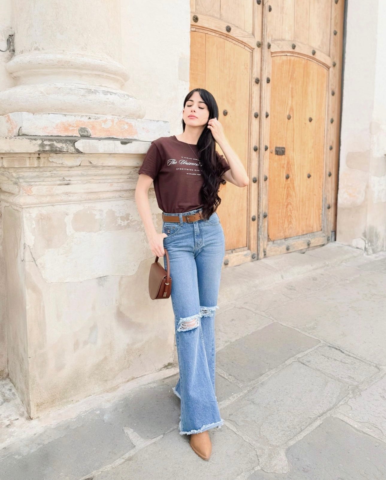 Pantalón tipo campana, edición especial de lona rígida, celeste obscuro