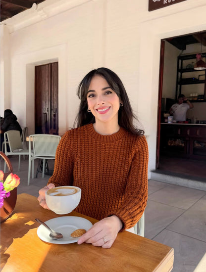 Suéter para dama, diseño especial tejido, tonalidad naranja ladrillo.