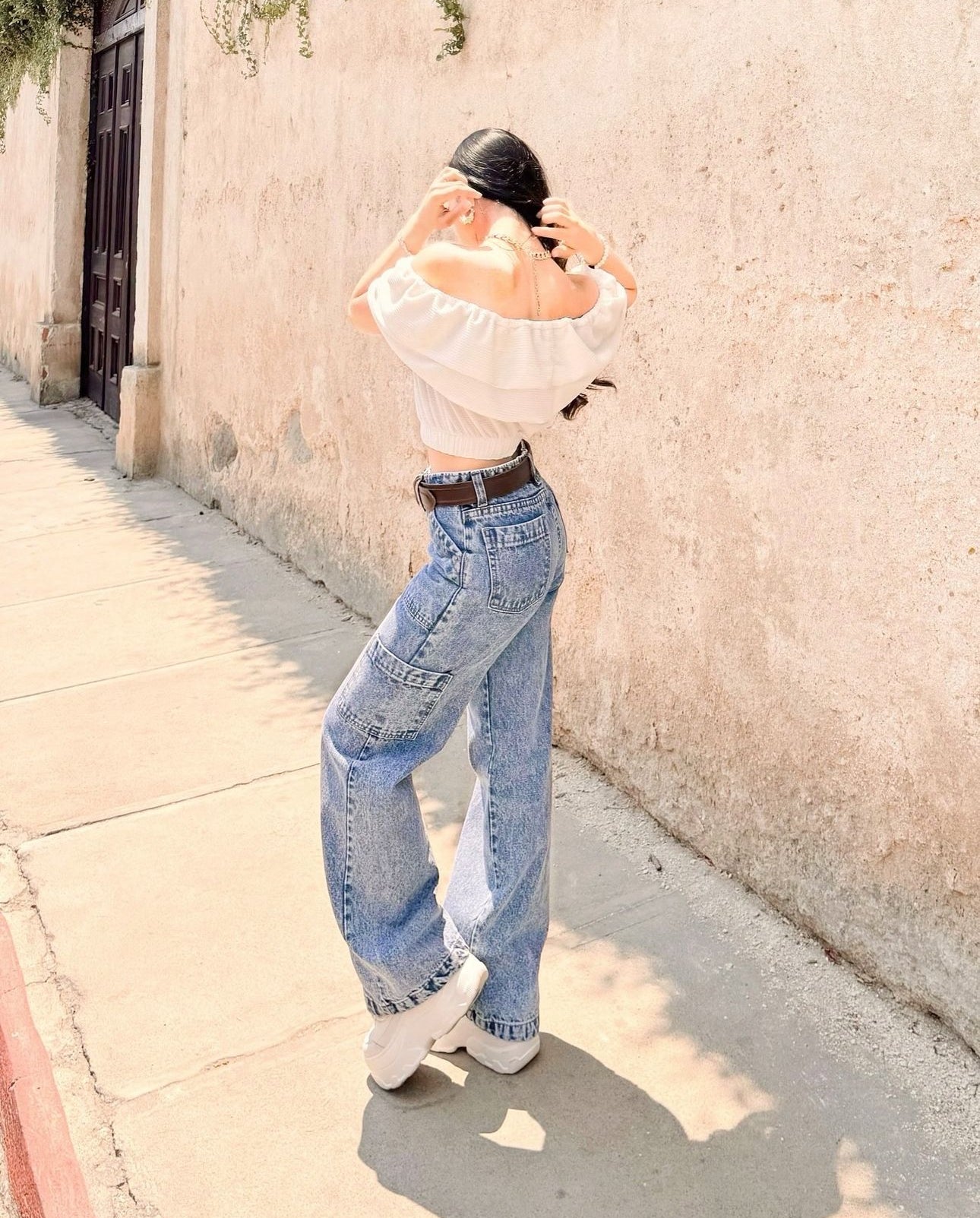 Pantalón tipo Cargo Jeans, color ¡Celeste Nevado!