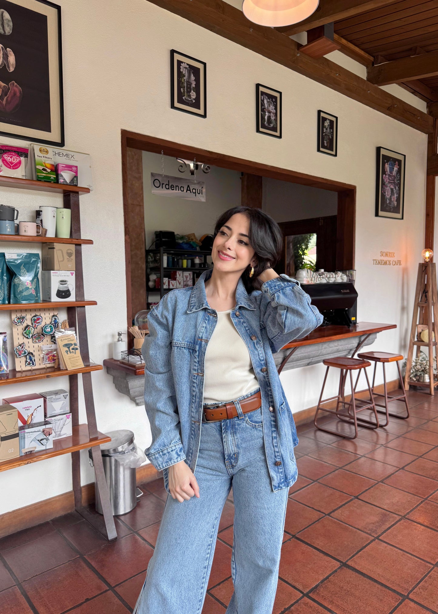 Chaqueta de lona original, para dama, diseño oversize, color celeste nevado.