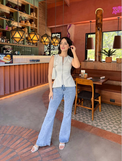 Pantalón estilo campana, edición especial, de lona estrech, celeste nevado.