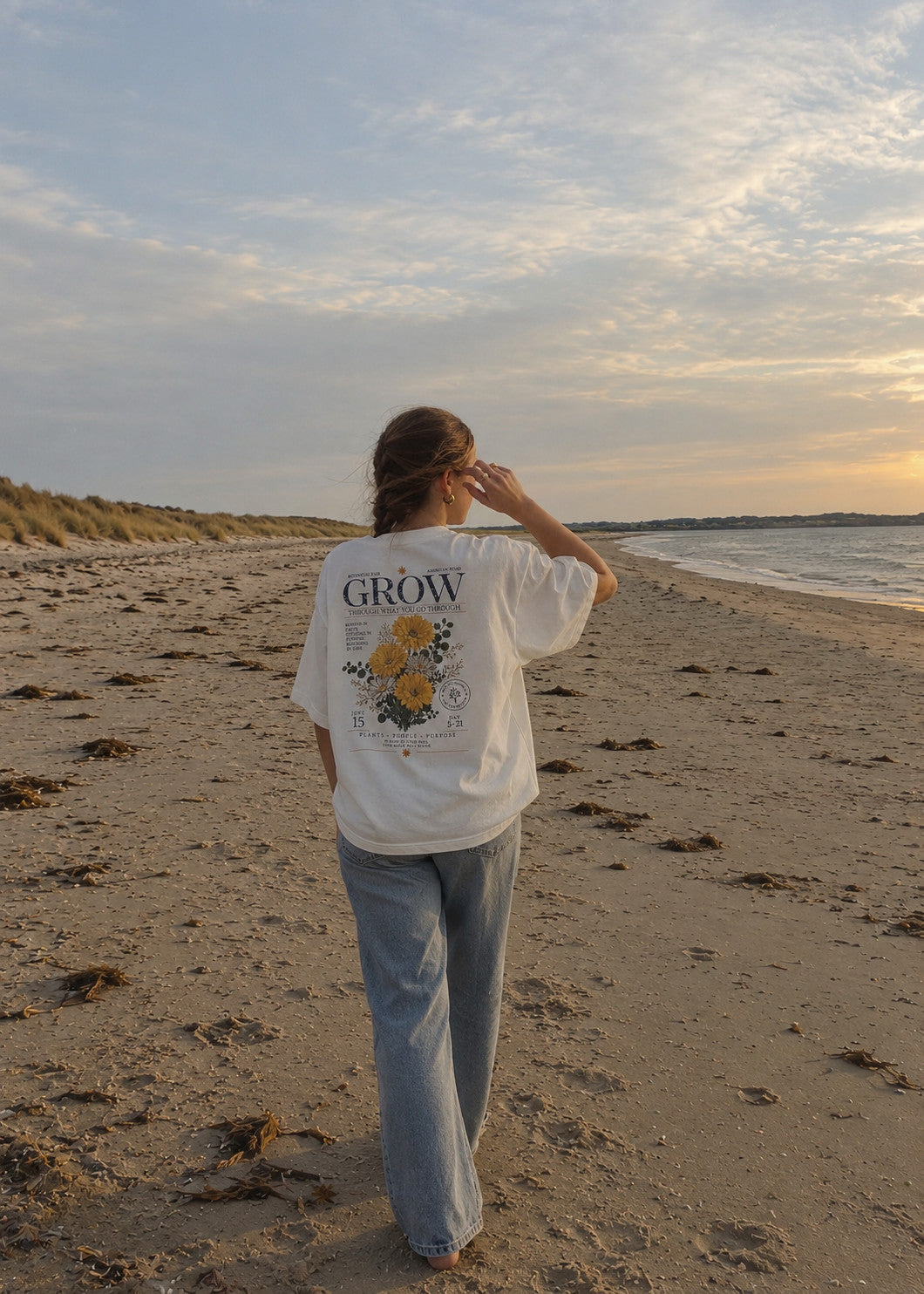 "Growing in purpose", blusa tipo t-shirt, para dama, diseño oversize, de edición especial.