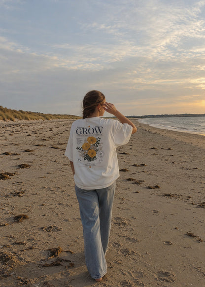 "Growing in purpose", blusa tipo t-shirt, para dama, diseño oversize, de edición especial.