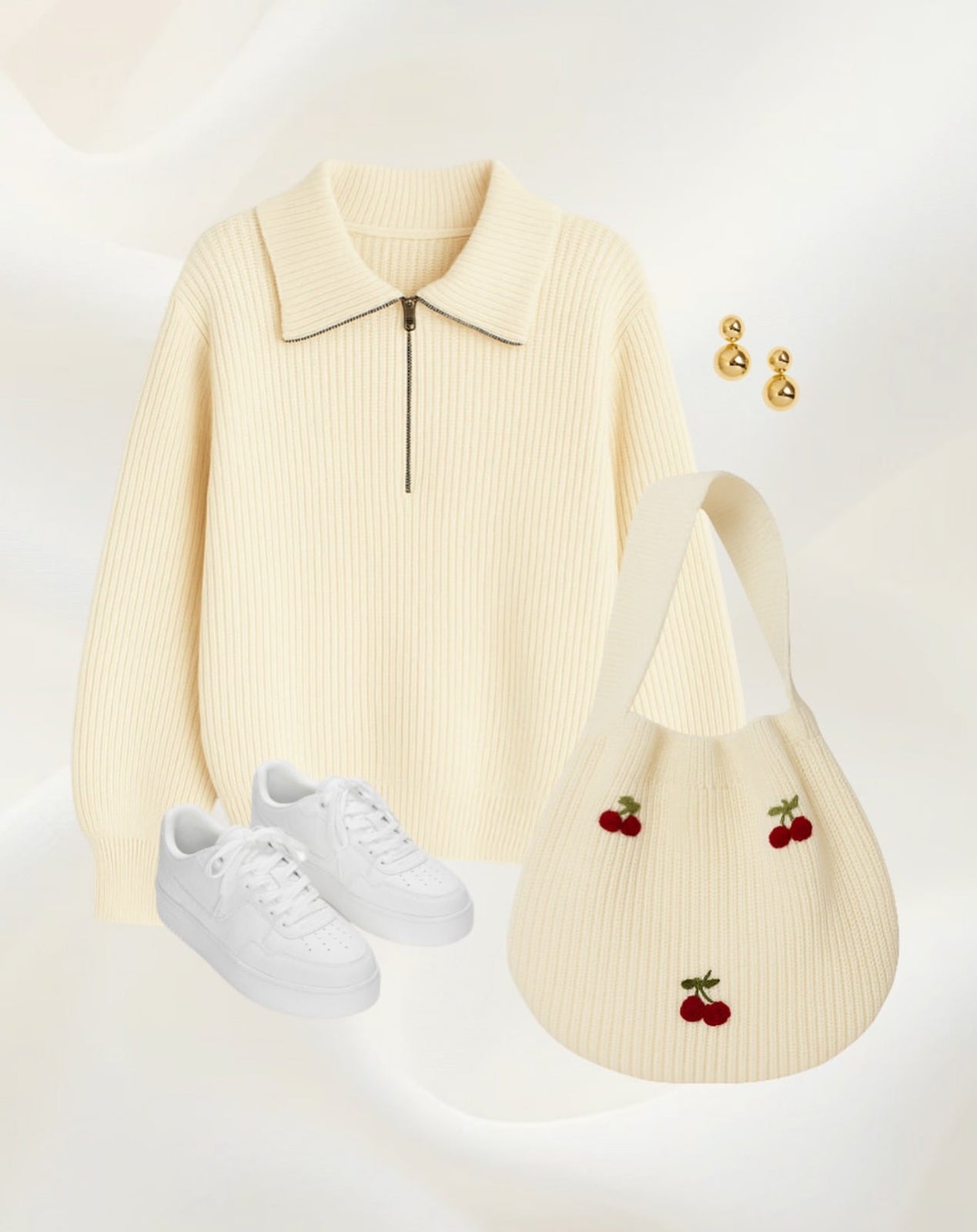 Bolso para dama, especial, de lana, con cerezas bordadas.