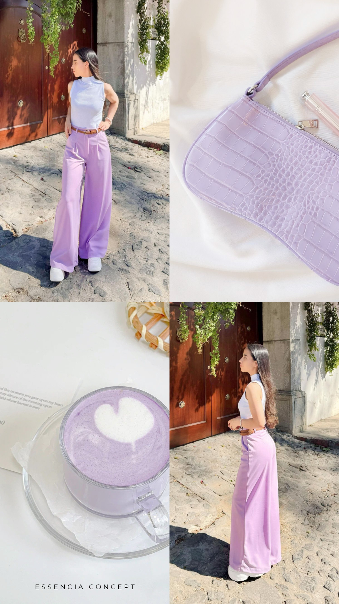 Pantalón de tela recto, bello color lila