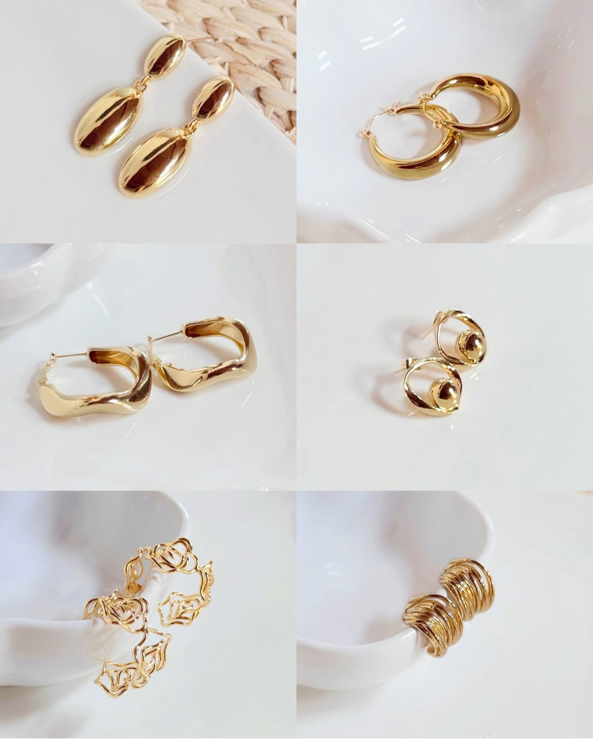 Accesorio tipo aretes, circulares, en tonalidad dorado.