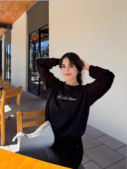 "Las almas amables inspiran", suéter para dama, estilo hoodie, de tela especial color negro.