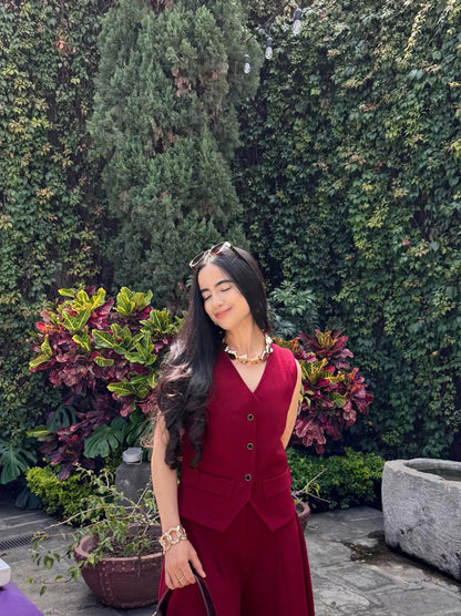 Pantalón de tela estilo Palazzo, color corinto, nueva edición.