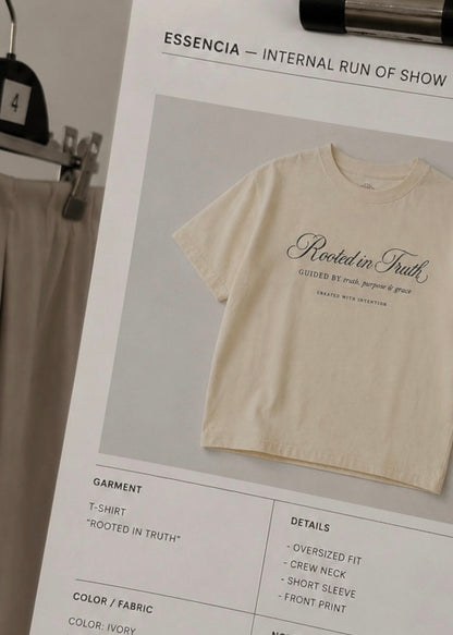 "Rooted in Truth", blusa tipo t-shirt, de edición especial, para dama, diseño oversize, tonalidad crema.