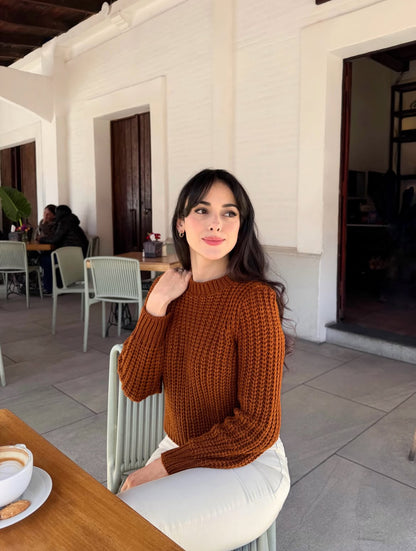 Suéter para dama, diseño especial tejido, tonalidad naranja ladrillo.