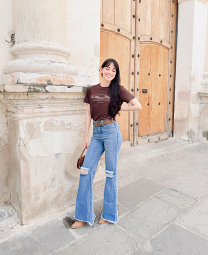 Pantalón tipo campana, edición especial de lona rígida, celeste obscuro
