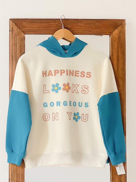 La felicidad luce increíble en ti, suéter tipo hoodie