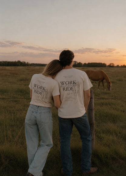 "Work balance ride", t-shirt de edición especial, diseño oversize, tonalidad crema.