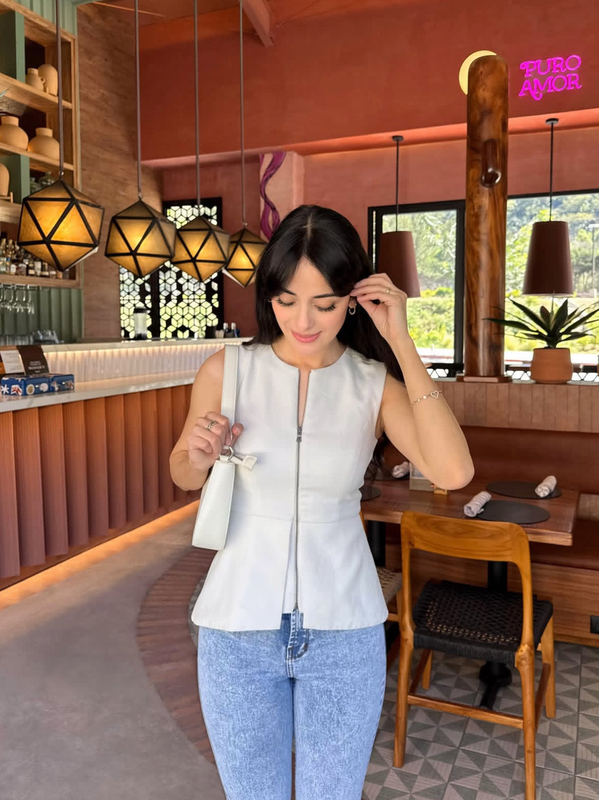 Pantalón estilo campana, edición especial, de lona estrech, celeste nevado.
