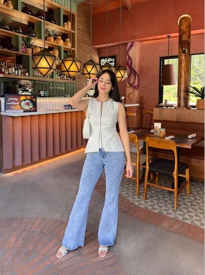 Pantalón estilo campana, edición especial, de lona estrech, celeste nevado.