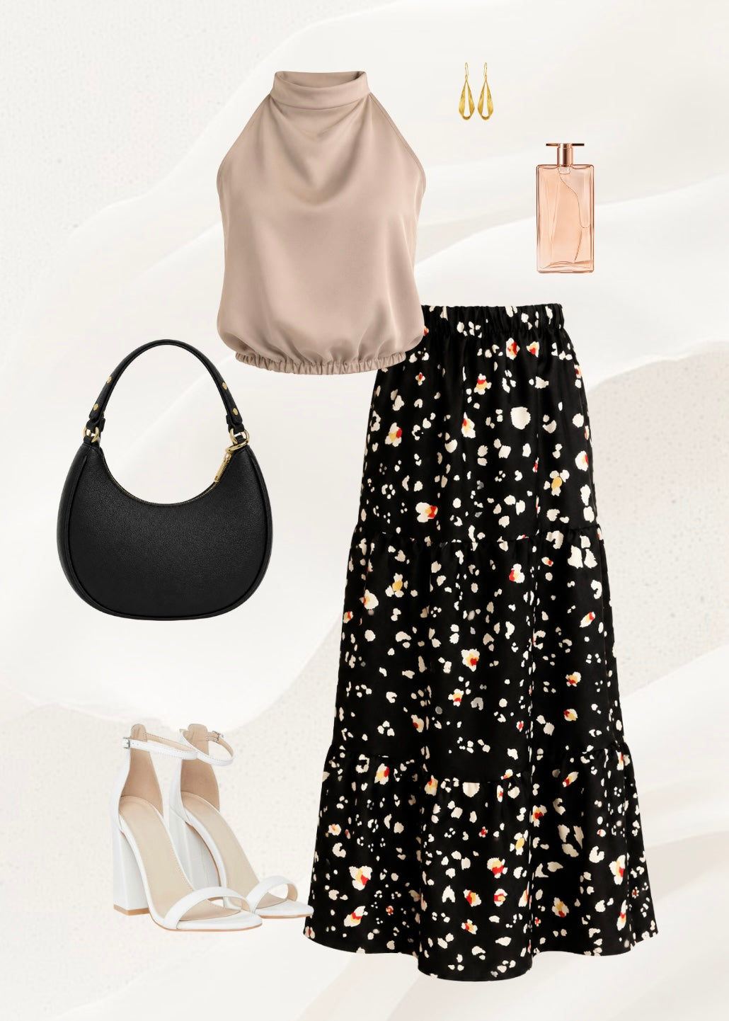 Falda de algodón, diseño tres tiempos, color negro con detalles blancos. Edición especial.