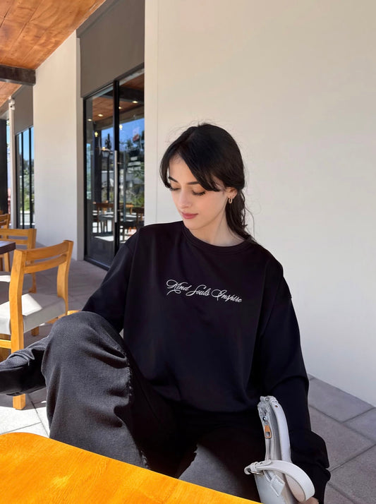 "Las almas amables inspiran", suéter para dama, diseño tipo hoodie, de tela especial negro.