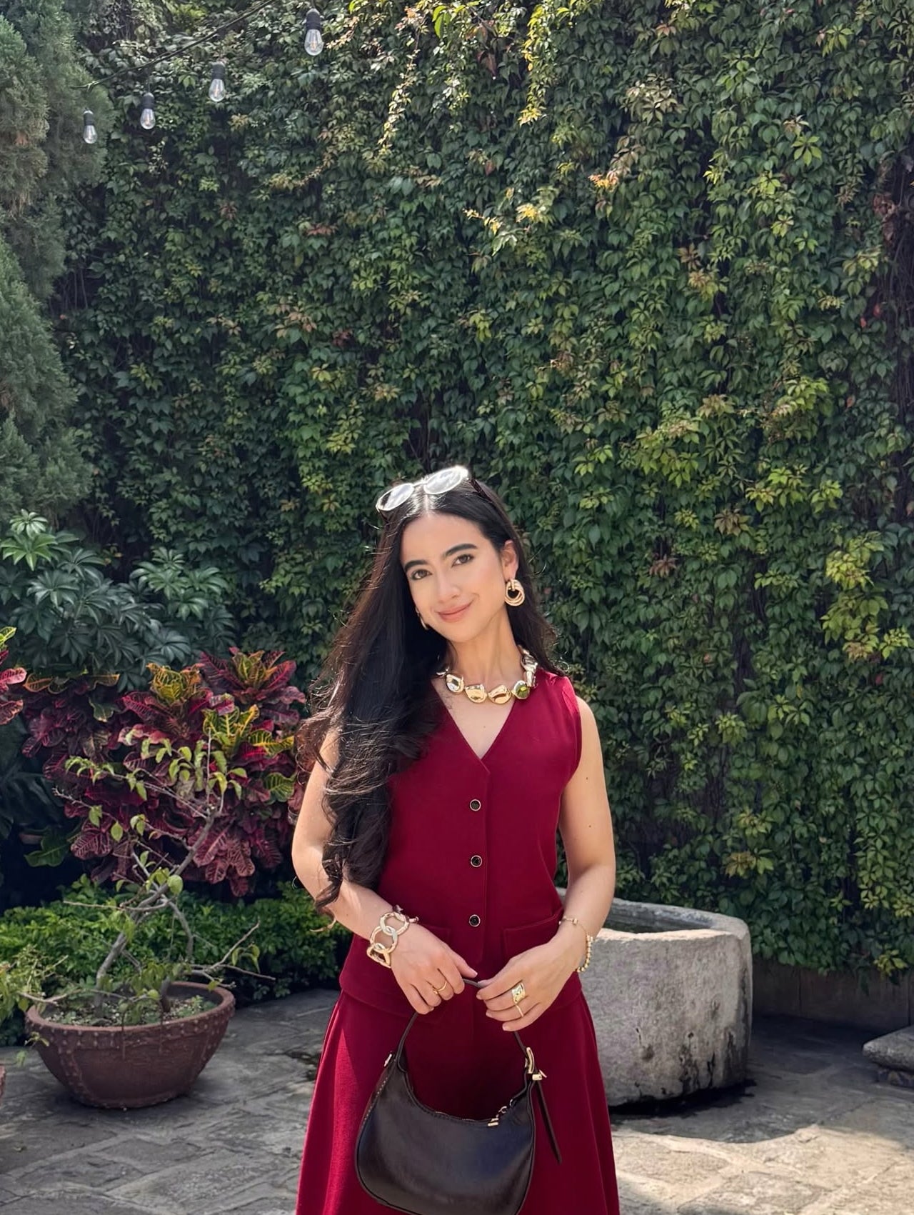 Pantalón de tela estilo Palazzo, color corinto, nueva edición.