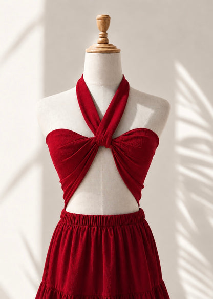Blusa de edición especial, tipo pañuelo, algodón suave, tonalidad rojo.